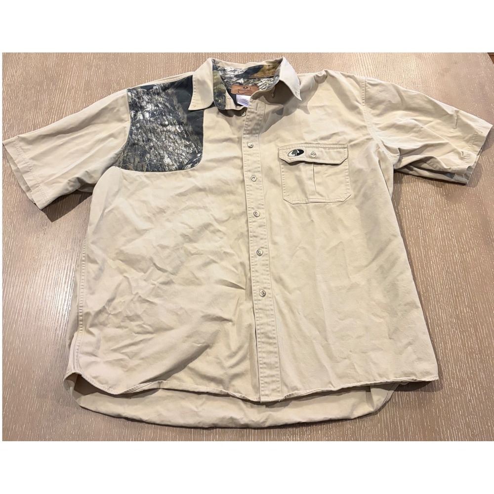 Mossy Oak Apparel Men's 2XL Khaki Short Sleeve Hunting Shirt Camo Shoulder